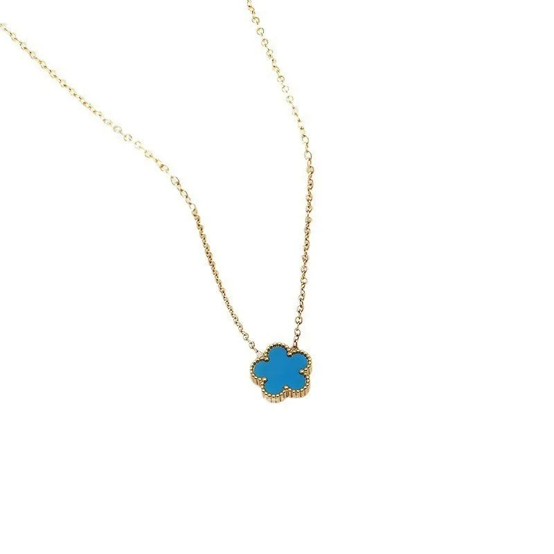 Elegant Five-Leaf Clover Pendant Necklace – Polished Stainless Steel, Symbol of Timeless Luck