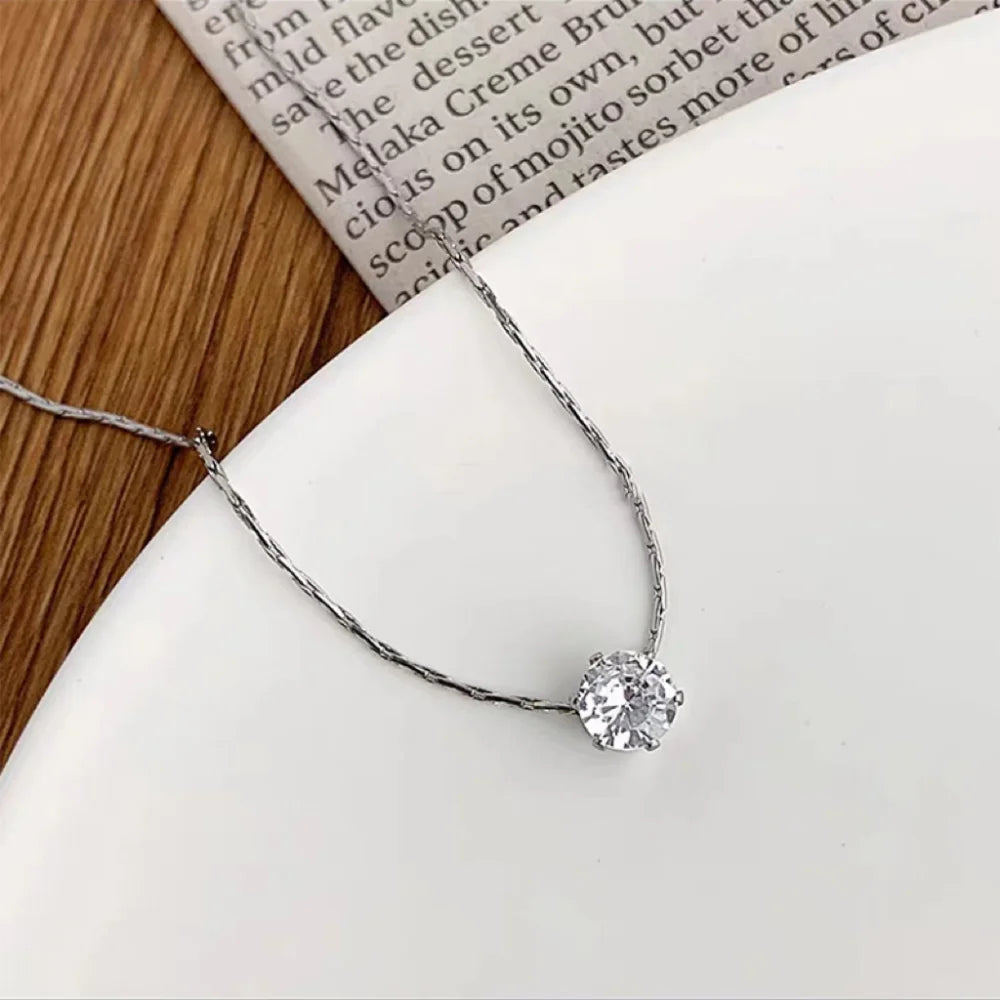 Dainty Zircon Pendant Necklace – 18K Gold-Plated Stainless Steel, Minimalist Luxury Jewelry