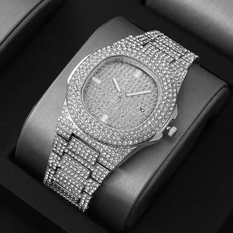 Classic Silver Steel Men’s Watch – Large Dial, Calendar Display, Premium Quartz Movement