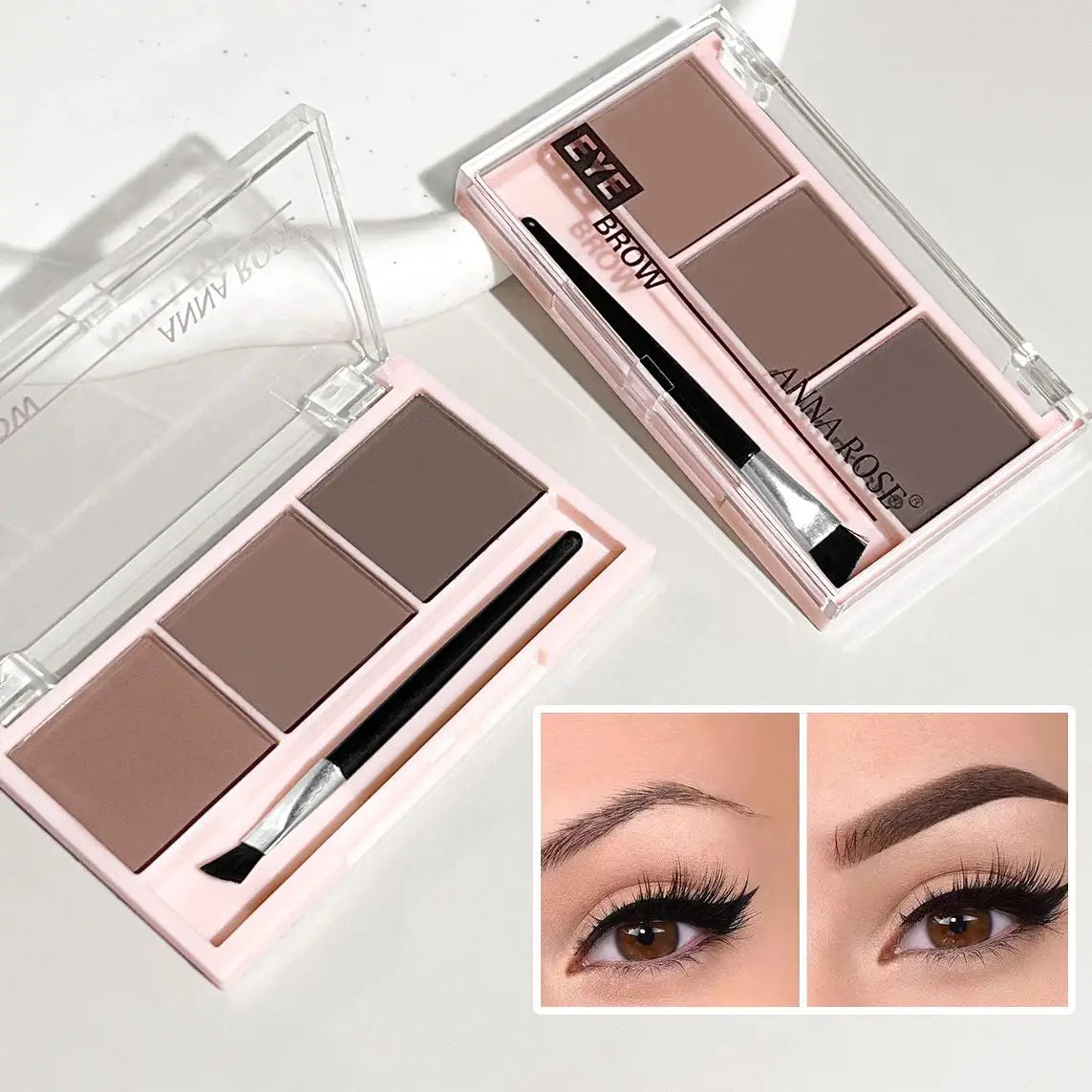 3-Color Professional Brow Powder Set with Precision Brush – Long-Lasting, Smudge-Resistant, Natural 3D Finish