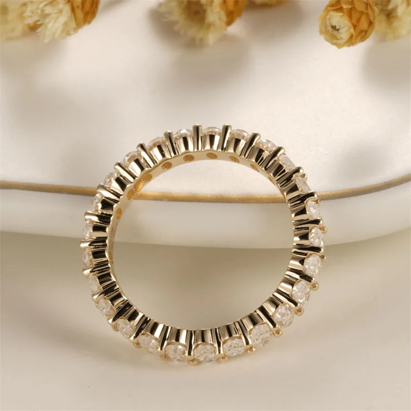 Handcrafted Oval Moissanite Eternity Band – 2×3mm Stones, Custom-Made in Solid 10K / 14K / 18K Yellow Gold
