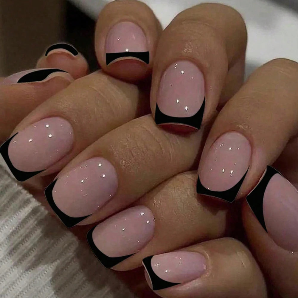 24pcs Square Press–On Nails – White French Tips with Cute Bride Heart Design, Y2K Style