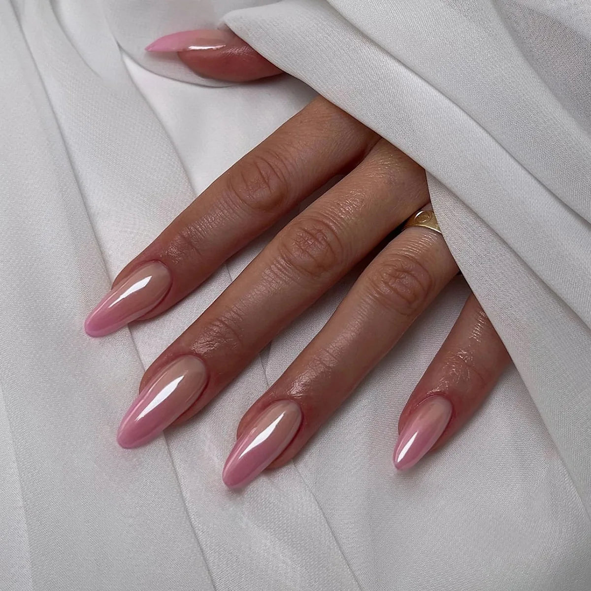 24pcs Long Almond French Tip Press-On Nails – Simple Full Cover Design