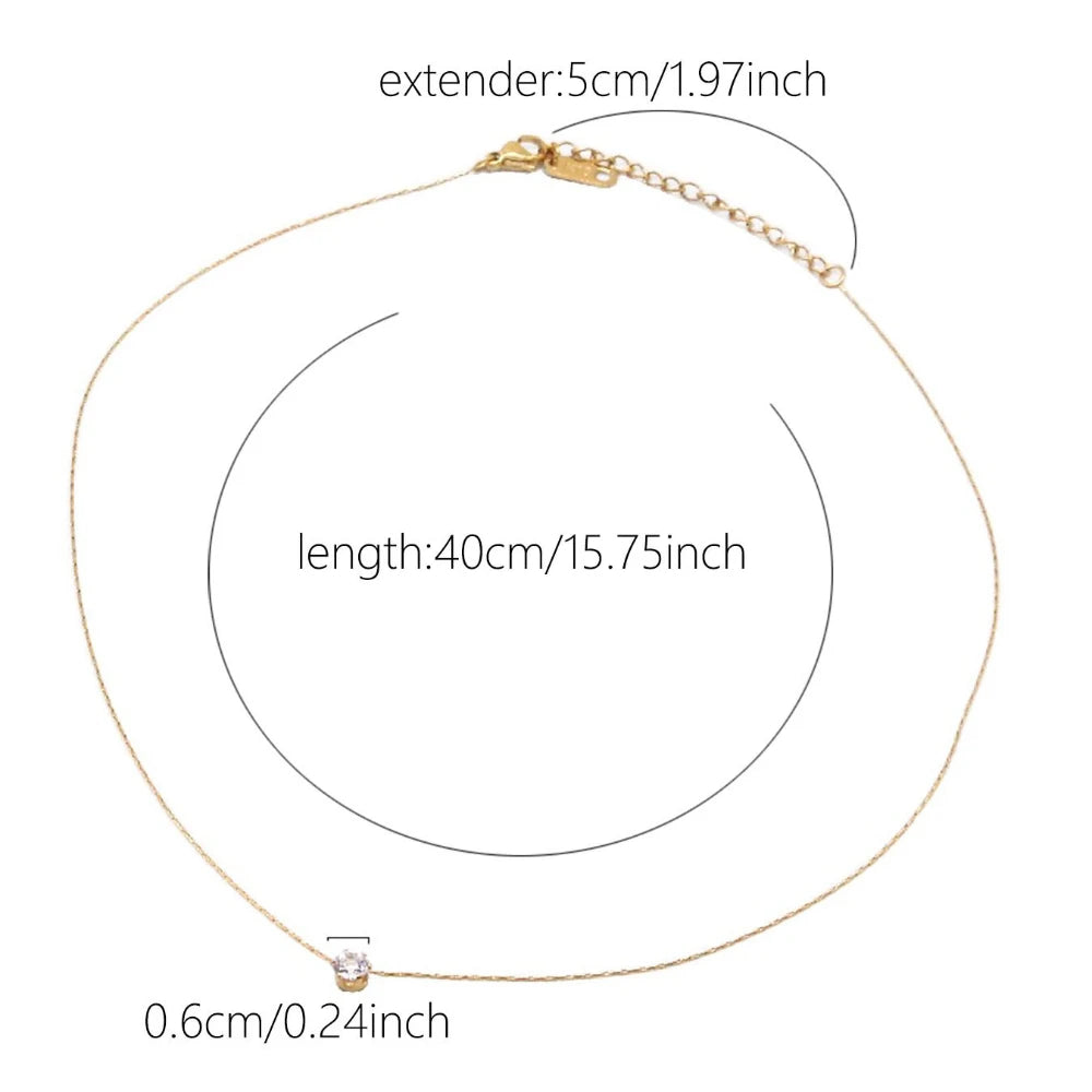 Dainty Zircon Pendant Necklace – 18K Gold-Plated Stainless Steel, Minimalist Luxury Jewelry