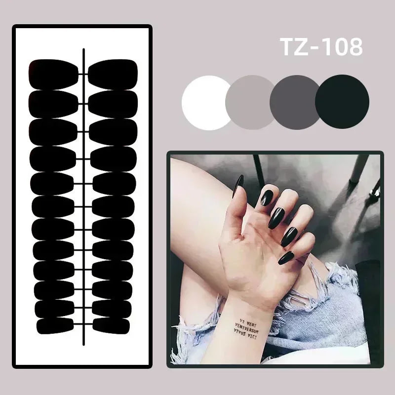 24pcs Long Almond French Tip Press-On Nails – Simple Full Cover Design