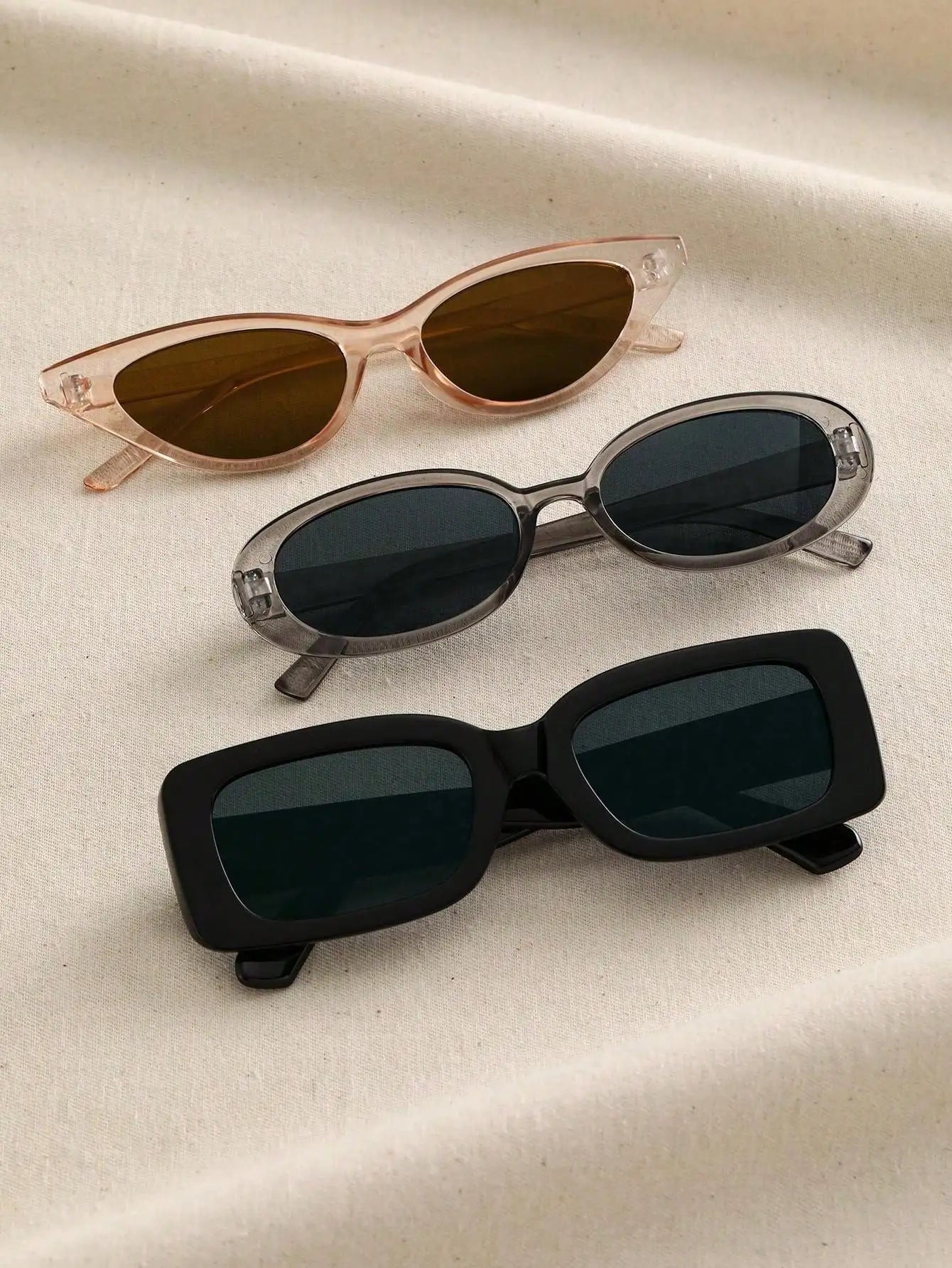3-Piece Unisex Sunglasses Set – Cat Eye, Round & Square Frames for Outdoor Adventures
