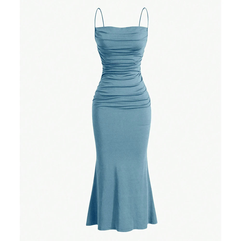 Mia Muse Women's Maxi Party Dress – Spaghetti Strap, Elegant Slim Fit, Multi-Color