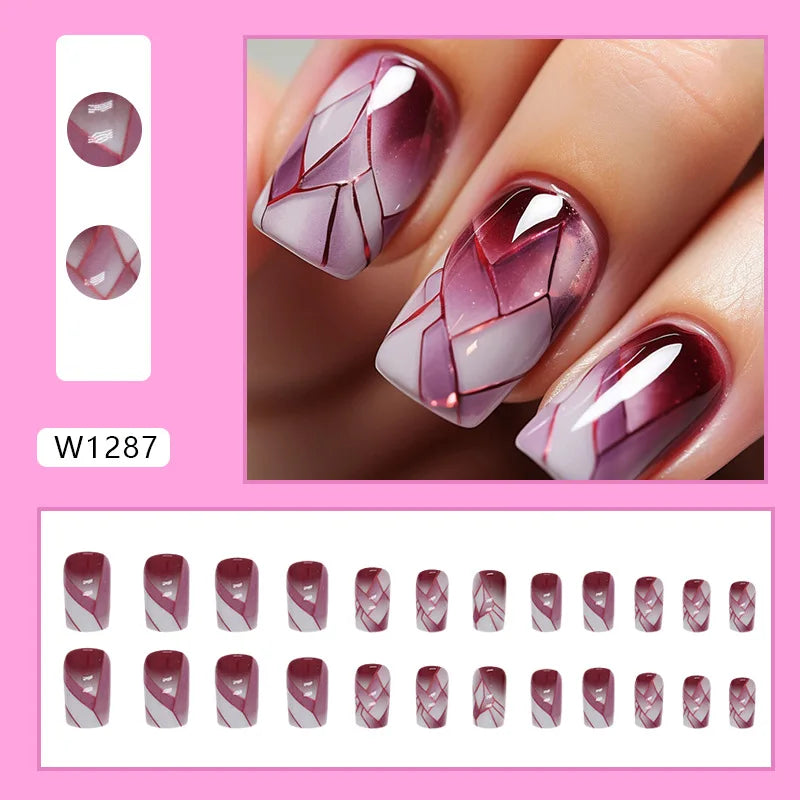 24pcs Pink Gradient Press-On Nails – Yellow Flower Design, Glossy Finish, Reusable Full Cover