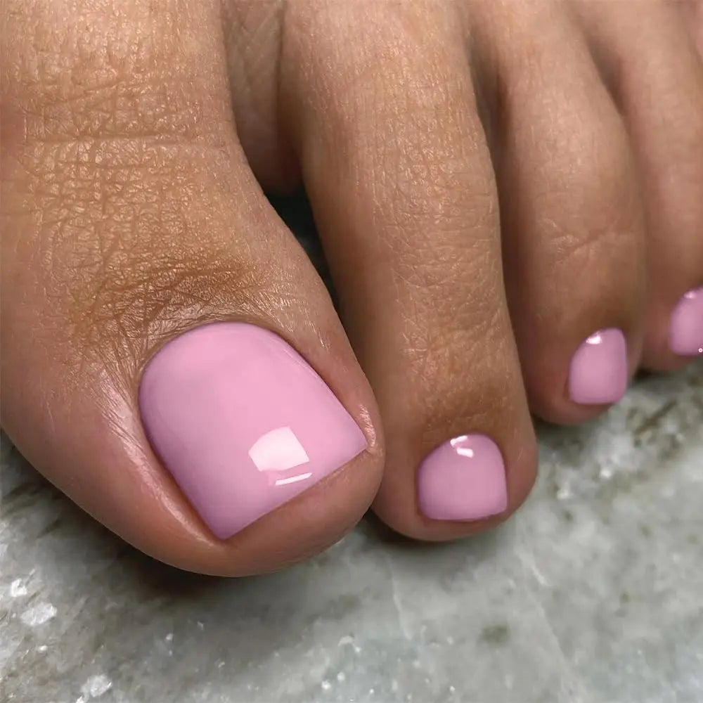 24pcs Nude French Tip Press-On Toe Nails – Square Shape, Glossy Finish