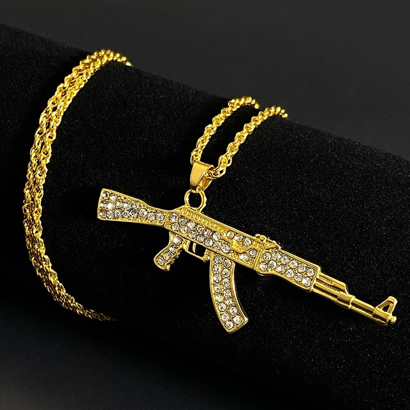 Men’s Gold Pistol Pendant Necklace – Premium Stainless Steel, Bold Urban Style