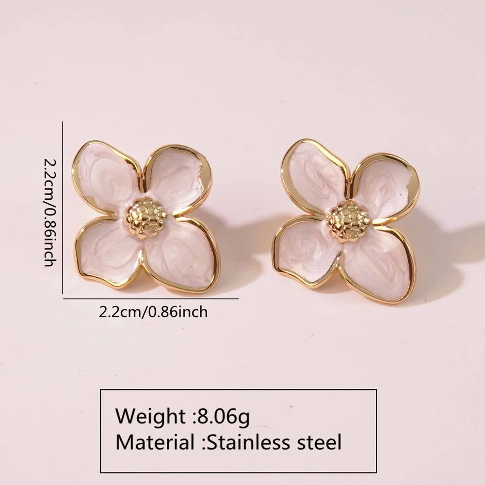 Cazador Flower Stud Earrings – 2-Piece Stainless Steel Set, Elegant Party & Wedding Jewelry