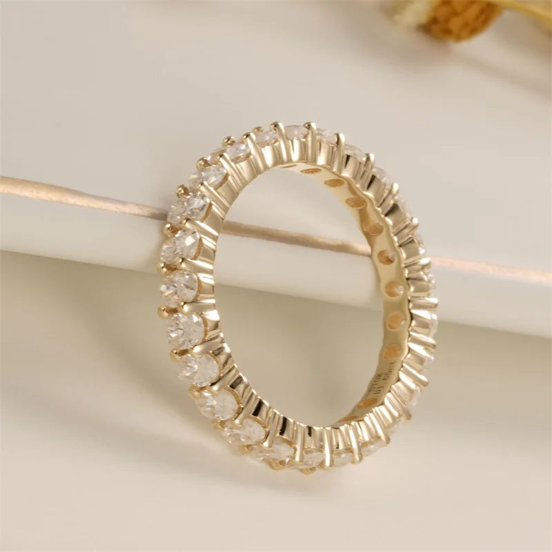 Handcrafted Oval Moissanite Eternity Band – 2×3mm Stones, Custom-Made in Solid 10K / 14K / 18K Yellow Gold