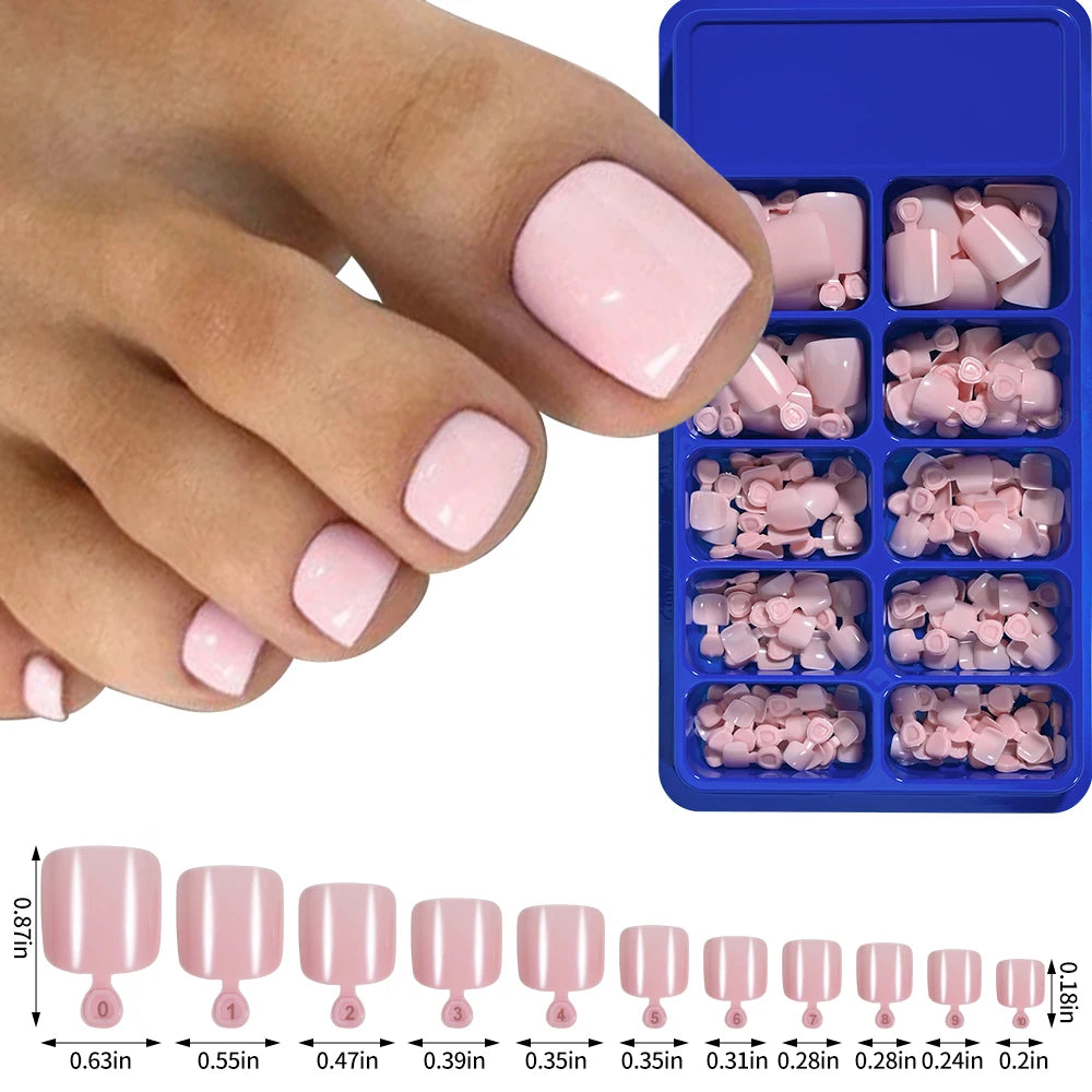 100pcs Natural White Press-On Toenails – Square Full Cover, Acrylic-Look False Nails