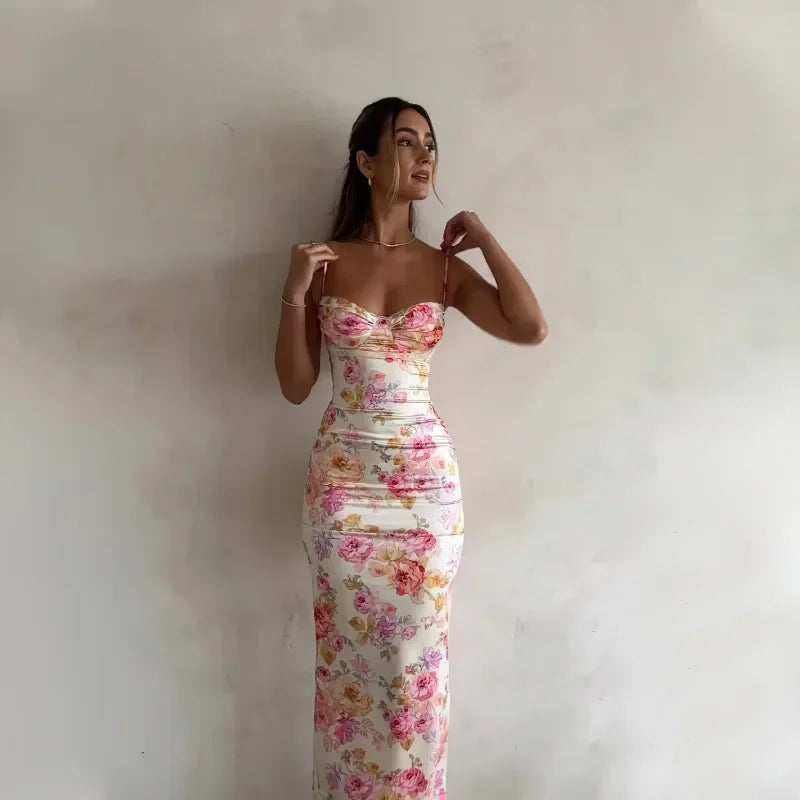 Women's European Style Summer Dress – Printed, Open-Back Tank Design, Slim Fit