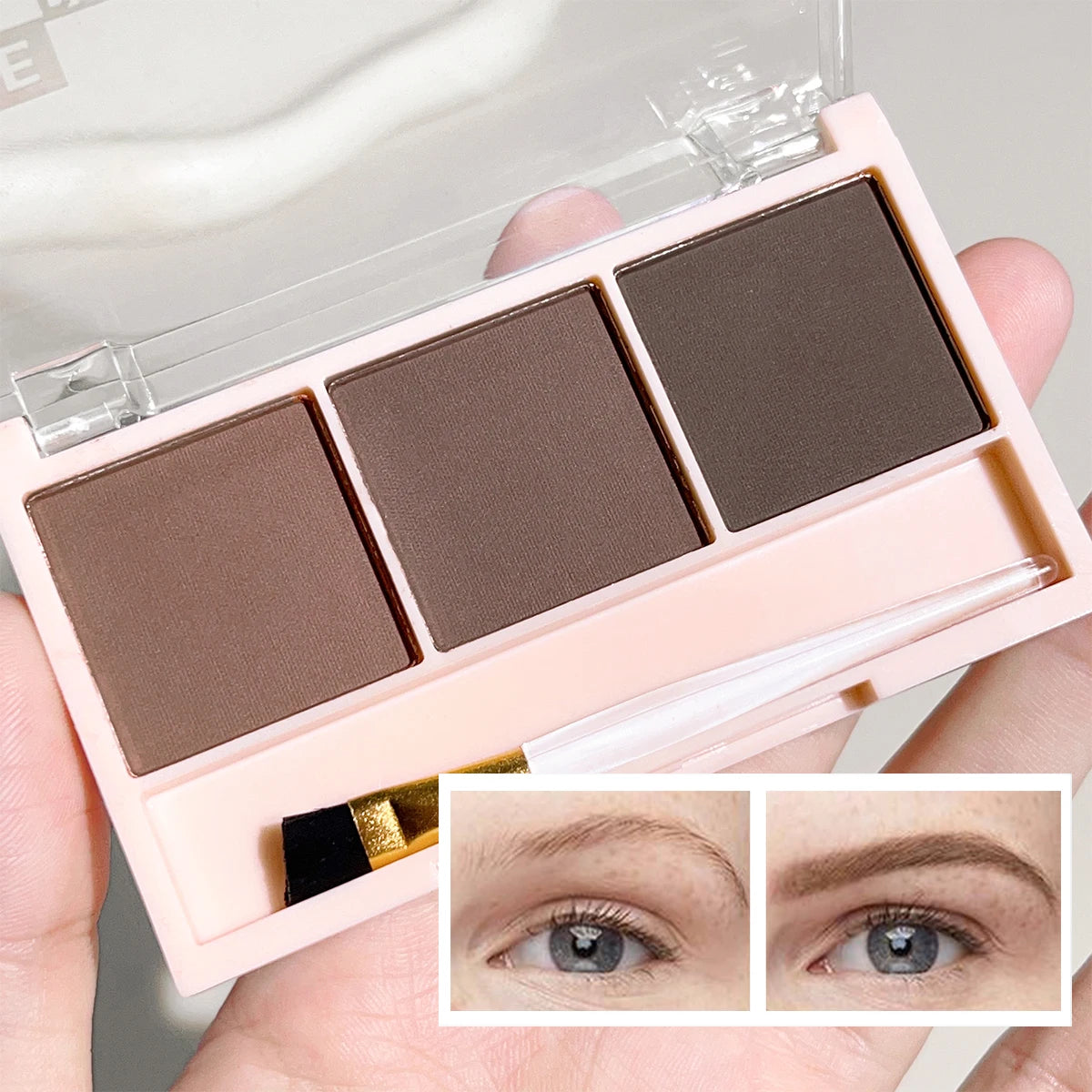 3-Color Professional Brow Powder Set with Precision Brush – Long-Lasting, Smudge-Resistant, Natural 3D Finish