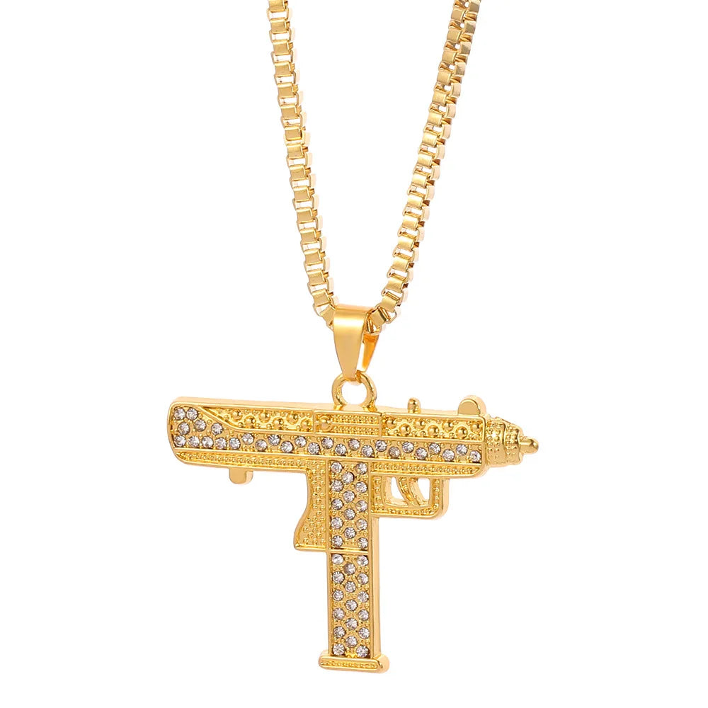 Men’s Gold Pistol Pendant Necklace – Premium Stainless Steel, Bold Urban Style