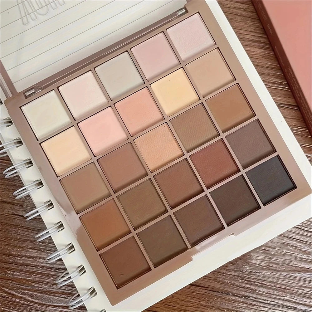 25-Color Neutral Eyeshadow Palette – Earthy Gray, Brown & Coffee Tones, Versatile for Day-to-Night Looks