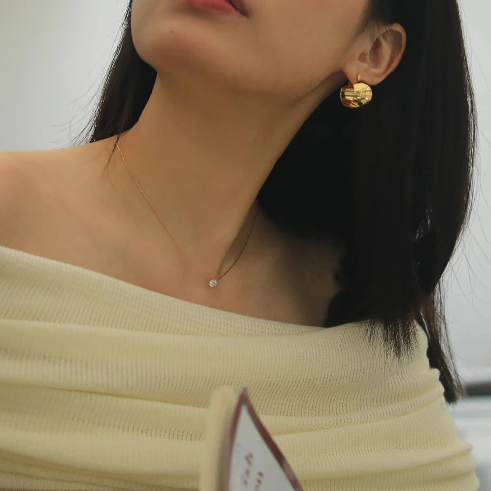 Dainty Zircon Pendant Necklace – 18K Gold-Plated Stainless Steel, Minimalist Luxury Jewelry
