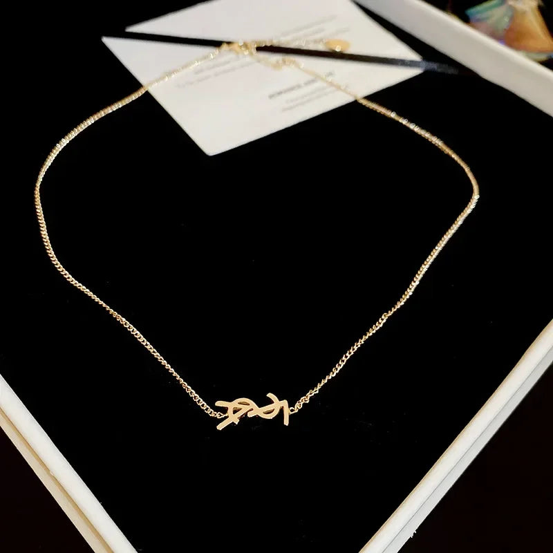 Metal Letter Necklace, Bracelet & Stud Earring Set – Sleek Minimalist Style