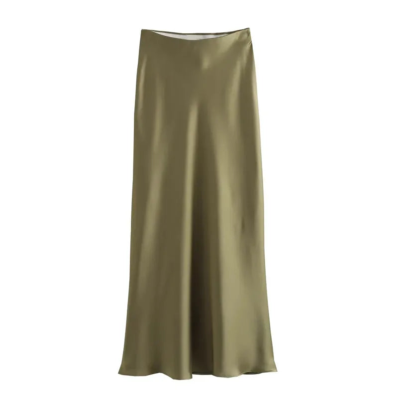 Women's High-Waisted Satin Office Skirt