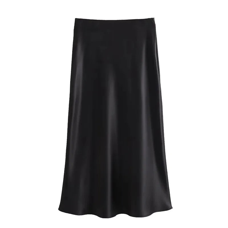 Women's High-Waisted Satin Office Skirt
