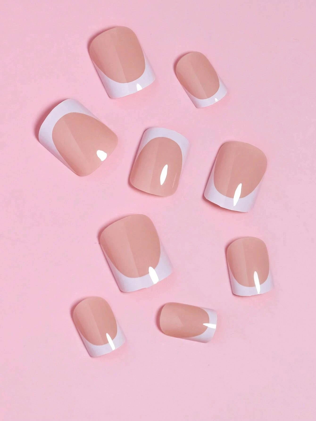 24pcs Square Press–On Nails – White French Tips with Cute Bride Heart Design, Y2K Style
