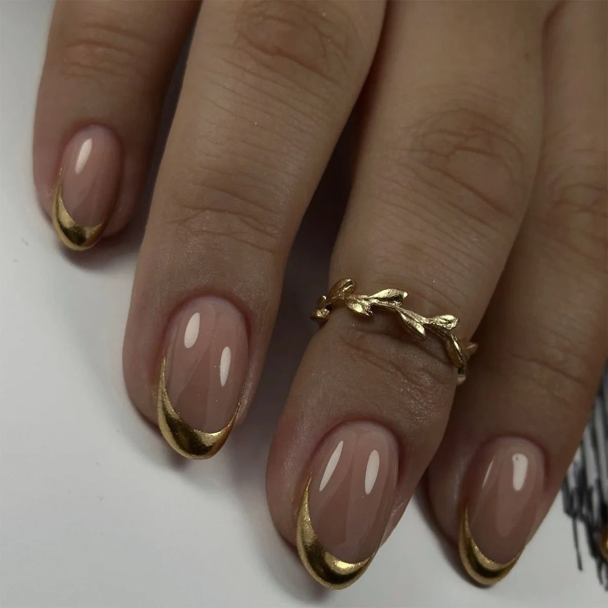 24pcs Long Almond French Tip Press-On Nails – Simple Full Cover Design