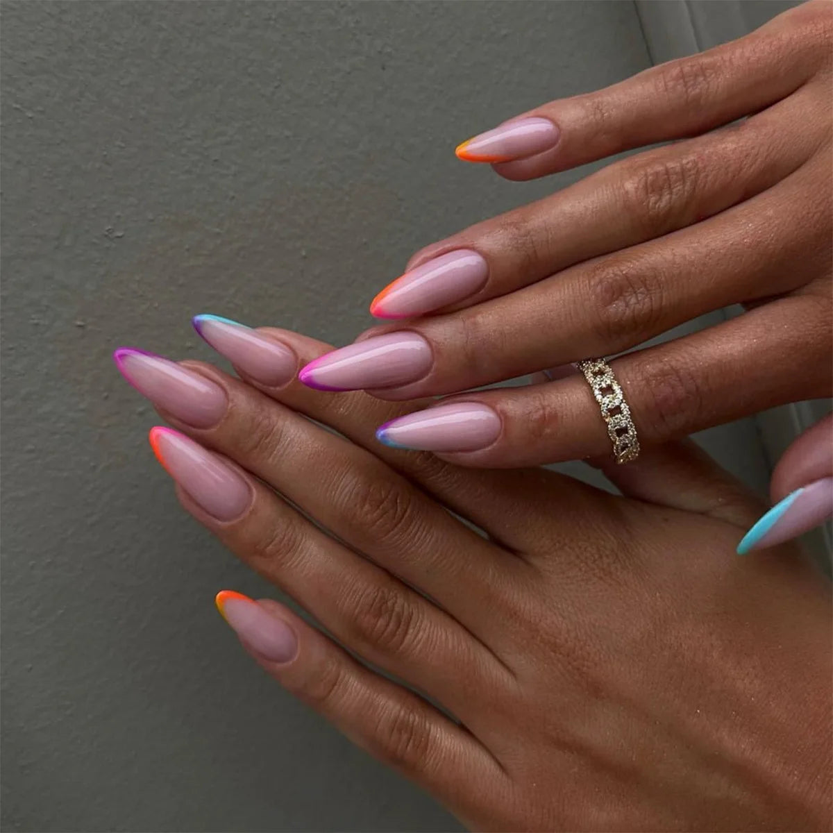 24pcs Long Almond French Tip Press-On Nails – Simple Full Cover Design