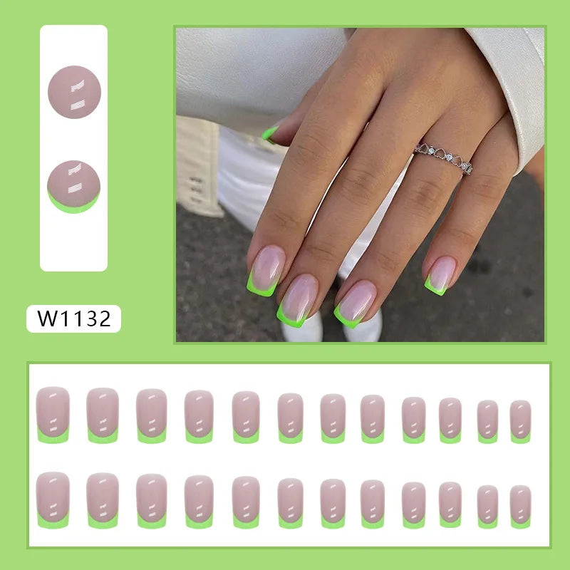 24pcs Pink Gradient Press-On Nails – Yellow Flower Design, Glossy Finish, Reusable Full Cover
