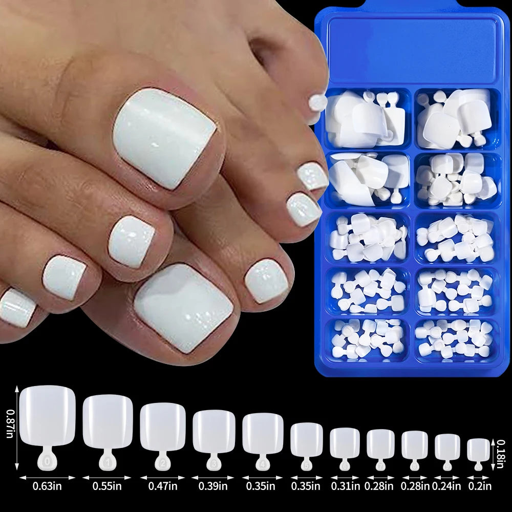 100pcs Natural White Press-On Toenails – Square Full Cover, Acrylic-Look False Nails