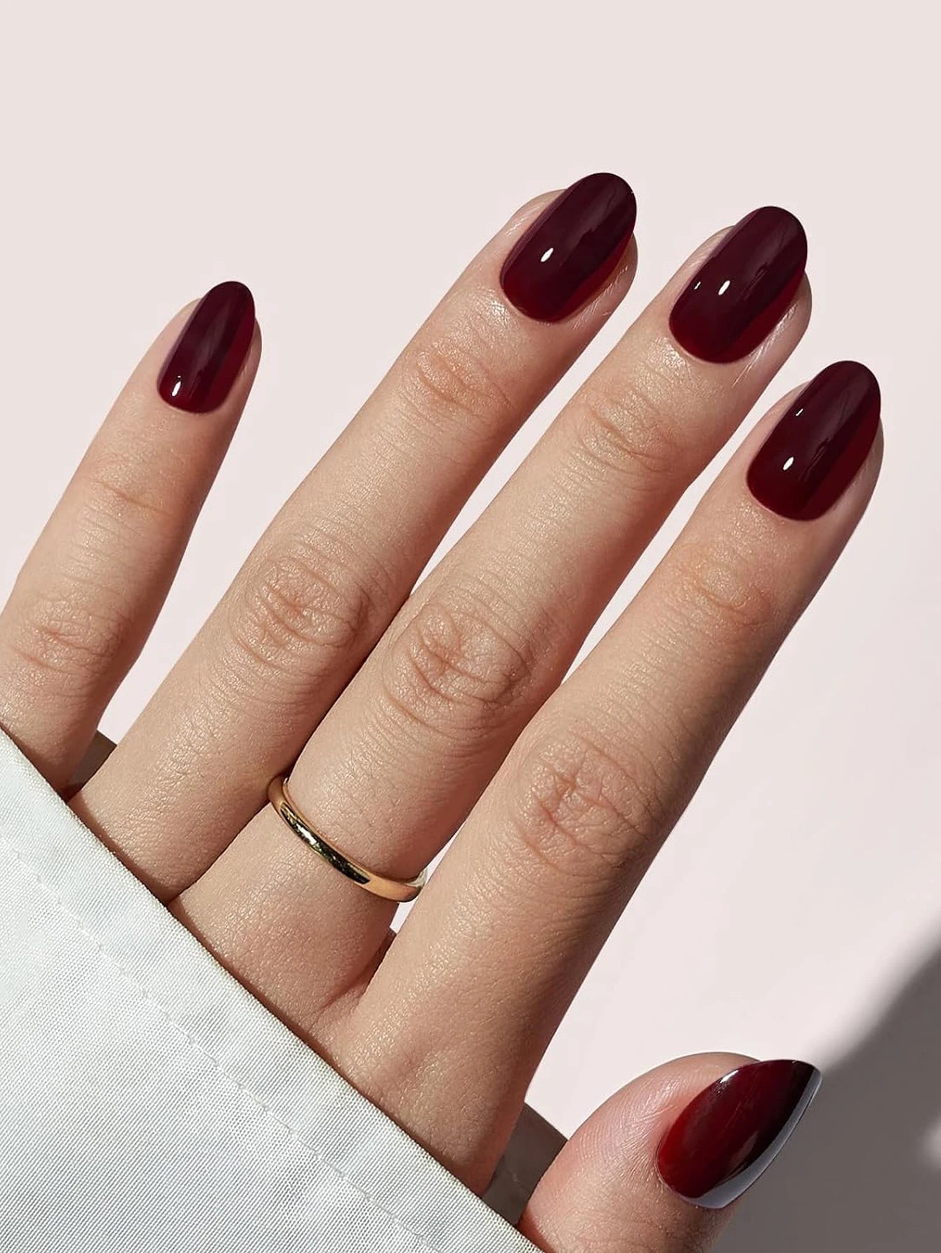 24pcs Almond Press–On Nails – Wine Red High Saturation, Korean Style for Valentine’s Day