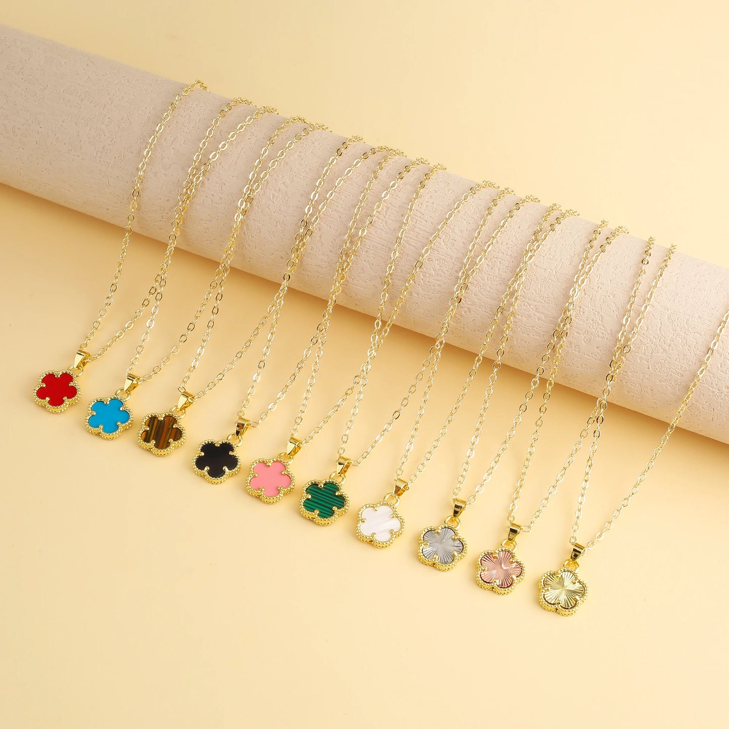 Elegant Five-Leaf Clover Jewelry Set – Gold-Tone Necklace and Earrings, Shiny Finish for Bridal and Luxury Gifting