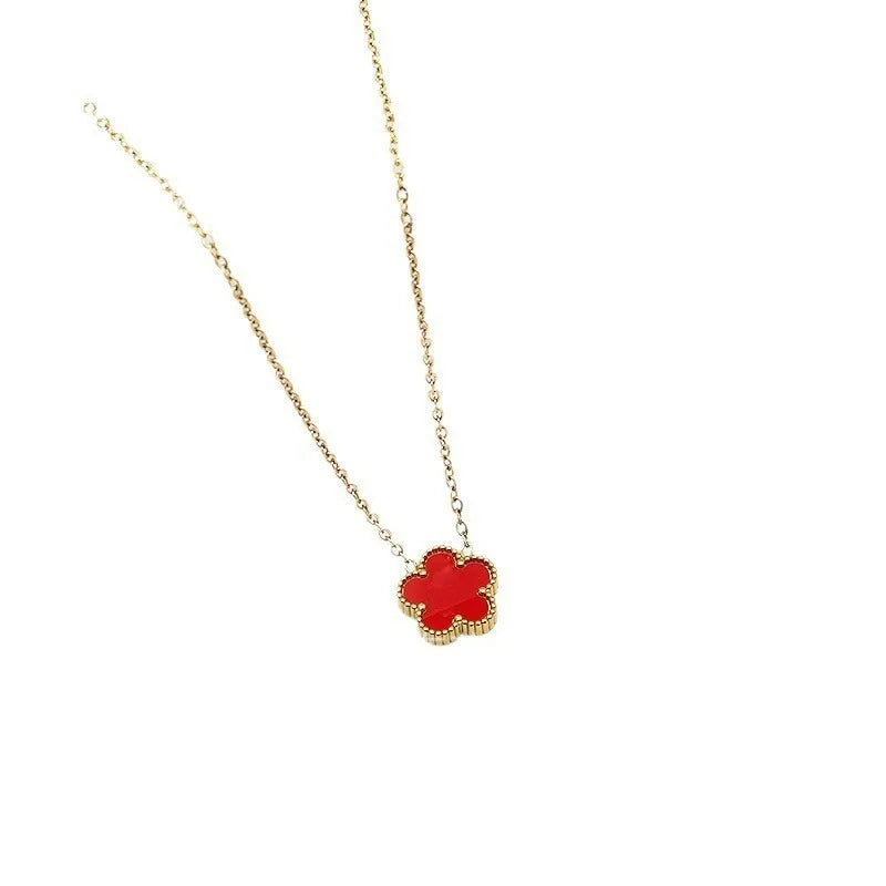 Elegant Five-Leaf Clover Pendant Necklace – Polished Stainless Steel, Symbol of Timeless Luck