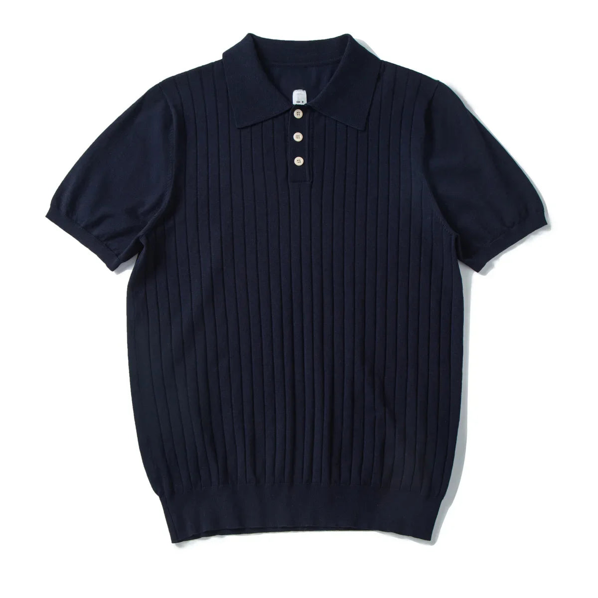 Men's High-End Italian Style Polo Shirt – Ribbed Knit, Vintage Lapel, Elegant Casual Wear