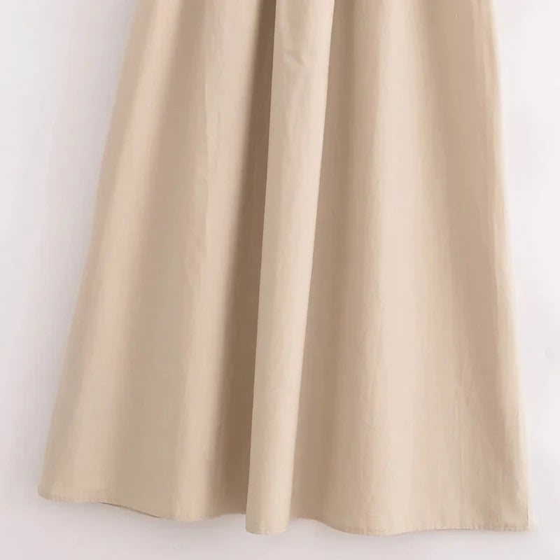 Women’s Khaki Long Dress – Sleeveless, Casual Chic