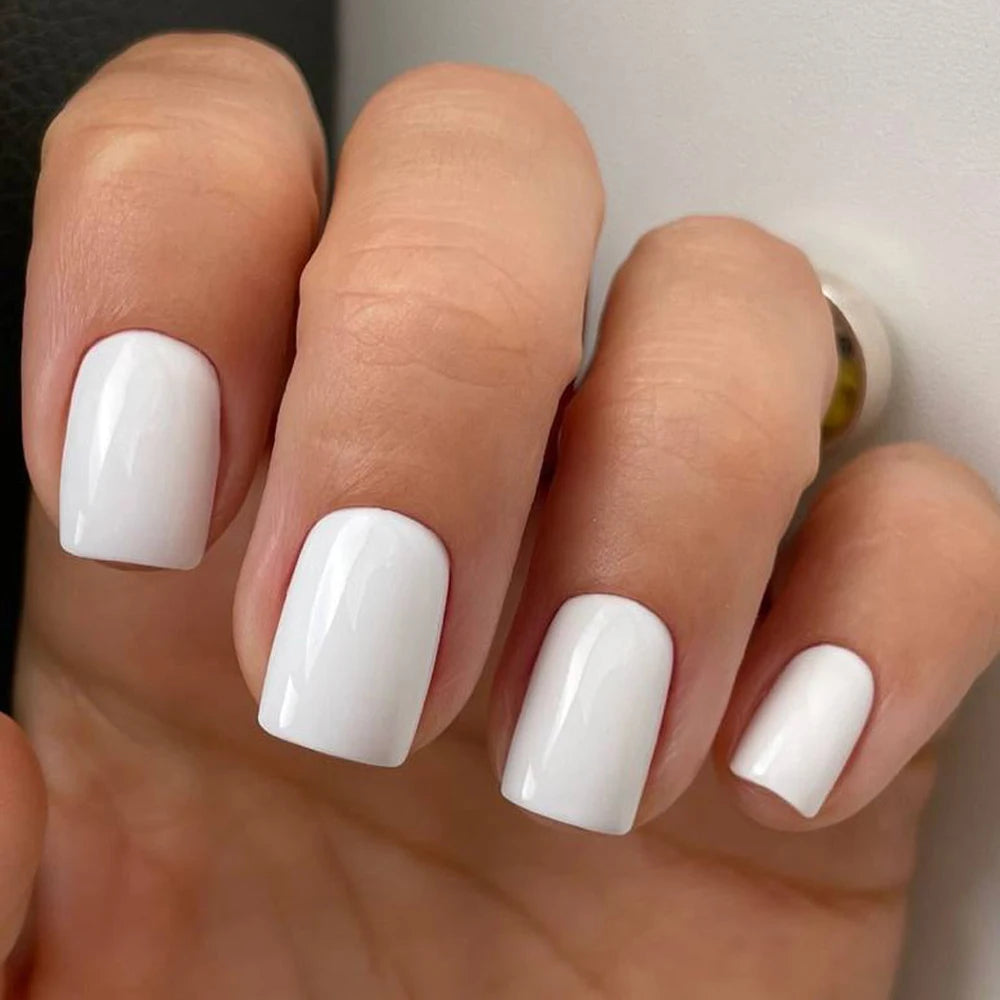 100pcs White Medium Square Press-On Nails – Full Cover Acrylic-Look False Tips, 10 Size Nail Decoration Set