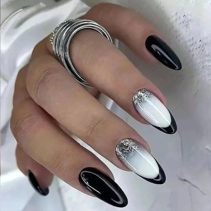 24pcs Long Almond French Tip Press-On Nails – Simple Full Cover Design