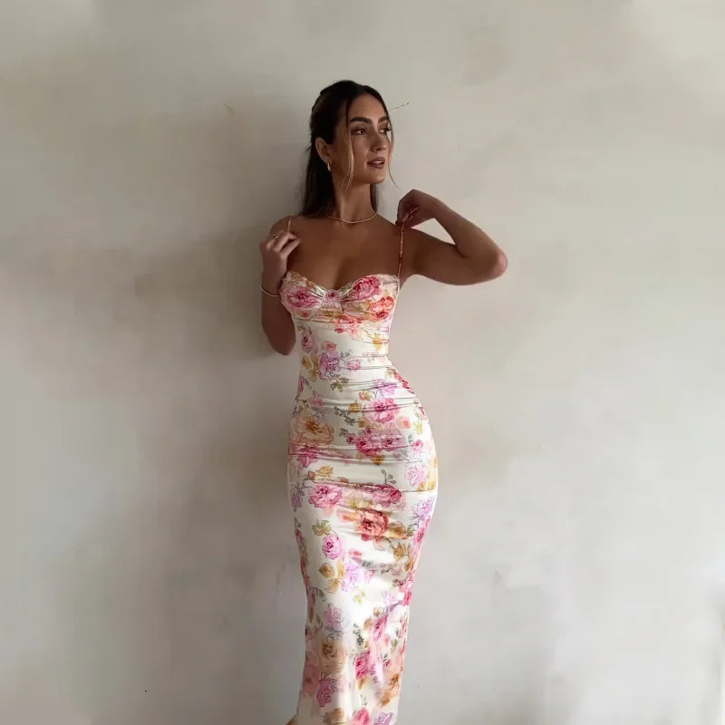 Women's European Style Summer Dress – Printed, Open-Back Tank Design, Slim Fit