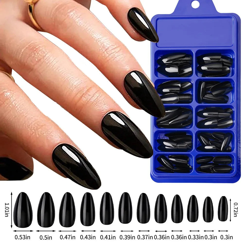 100pcs White Medium Square Press-On Nails – Full Cover Acrylic-Look False Tips, 10 Size Nail Decoration Set