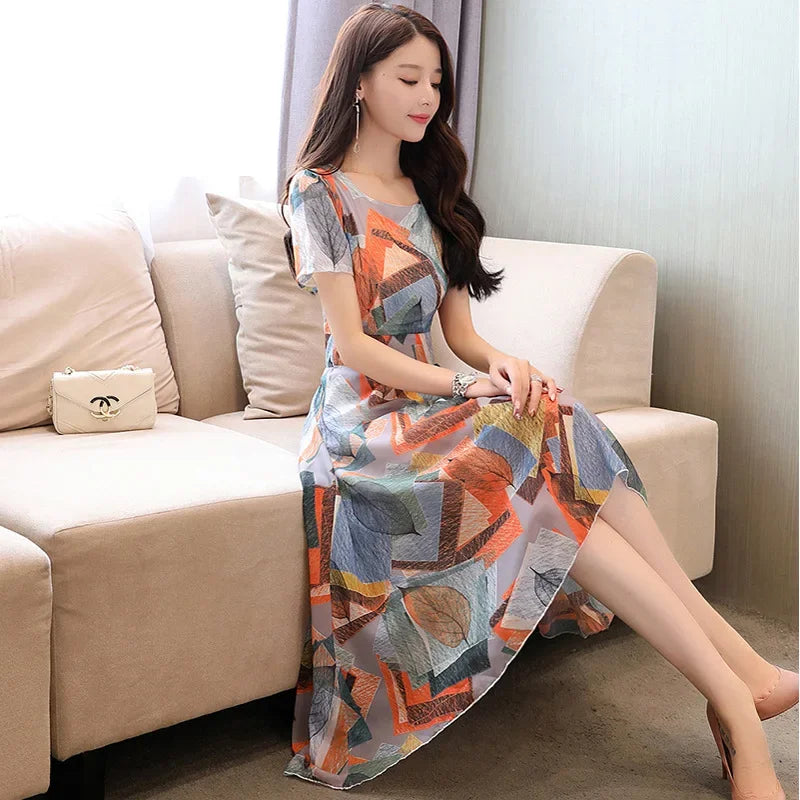 Elegant Summer Floral Dress – Women's Mid-Calf Style