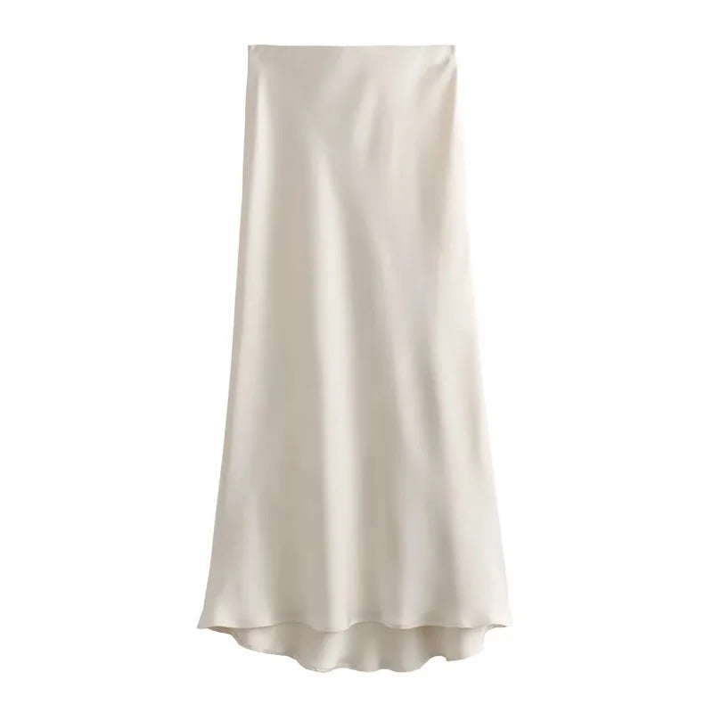 Women's High-Waisted Satin Office Skirt