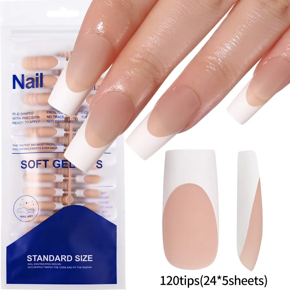 100pcs White Medium Square Press-On Nails – Full Cover Acrylic-Look False Tips, 10 Size Nail Decoration Set