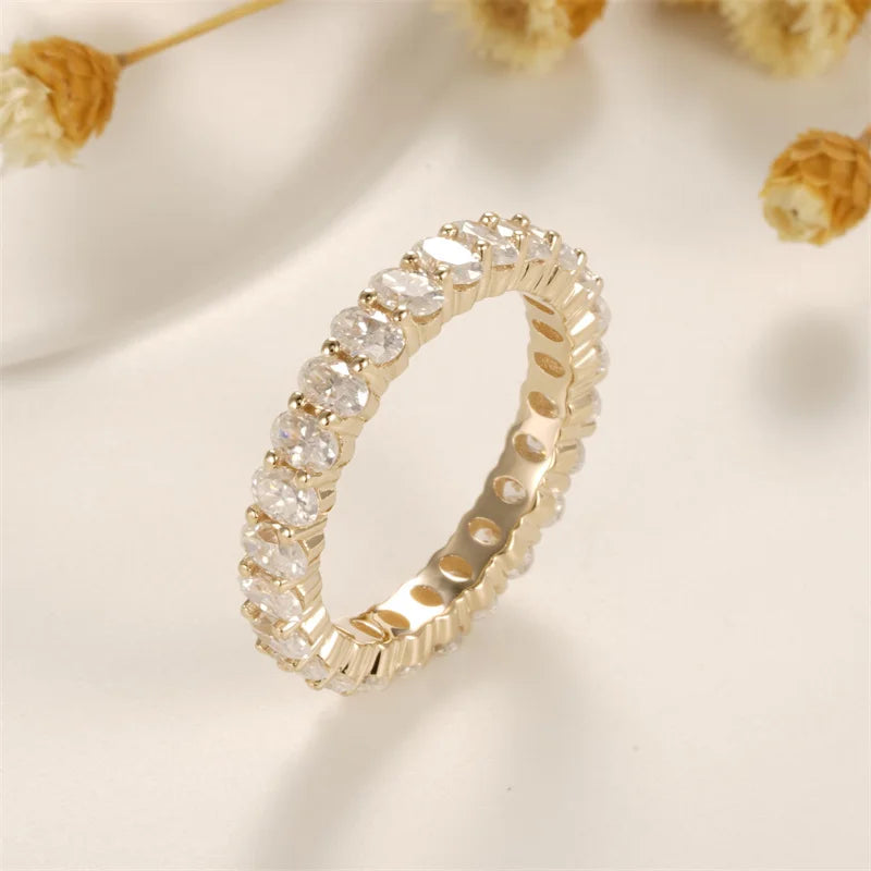 Handcrafted Oval Moissanite Eternity Band – 2×3mm Stones, Custom-Made in Solid 10K / 14K / 18K Yellow Gold