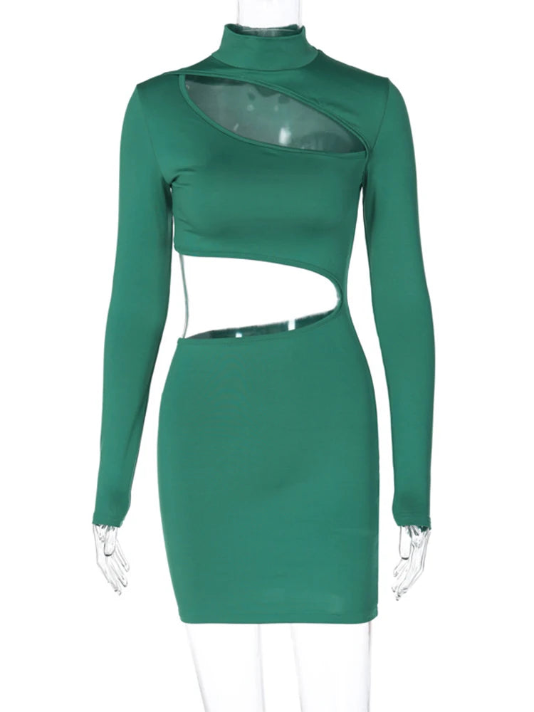 Dulzura Women's Long Sleeve Cut-Out Mini Dress – Bodycon Fit, Party-Ready Streetwear