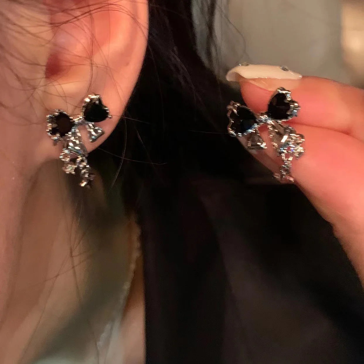 Y2K Bowknot Zircon Stud Earrings – Pink Crystal Design, Silver-Tone Finish for Party & Fashion Jewelry