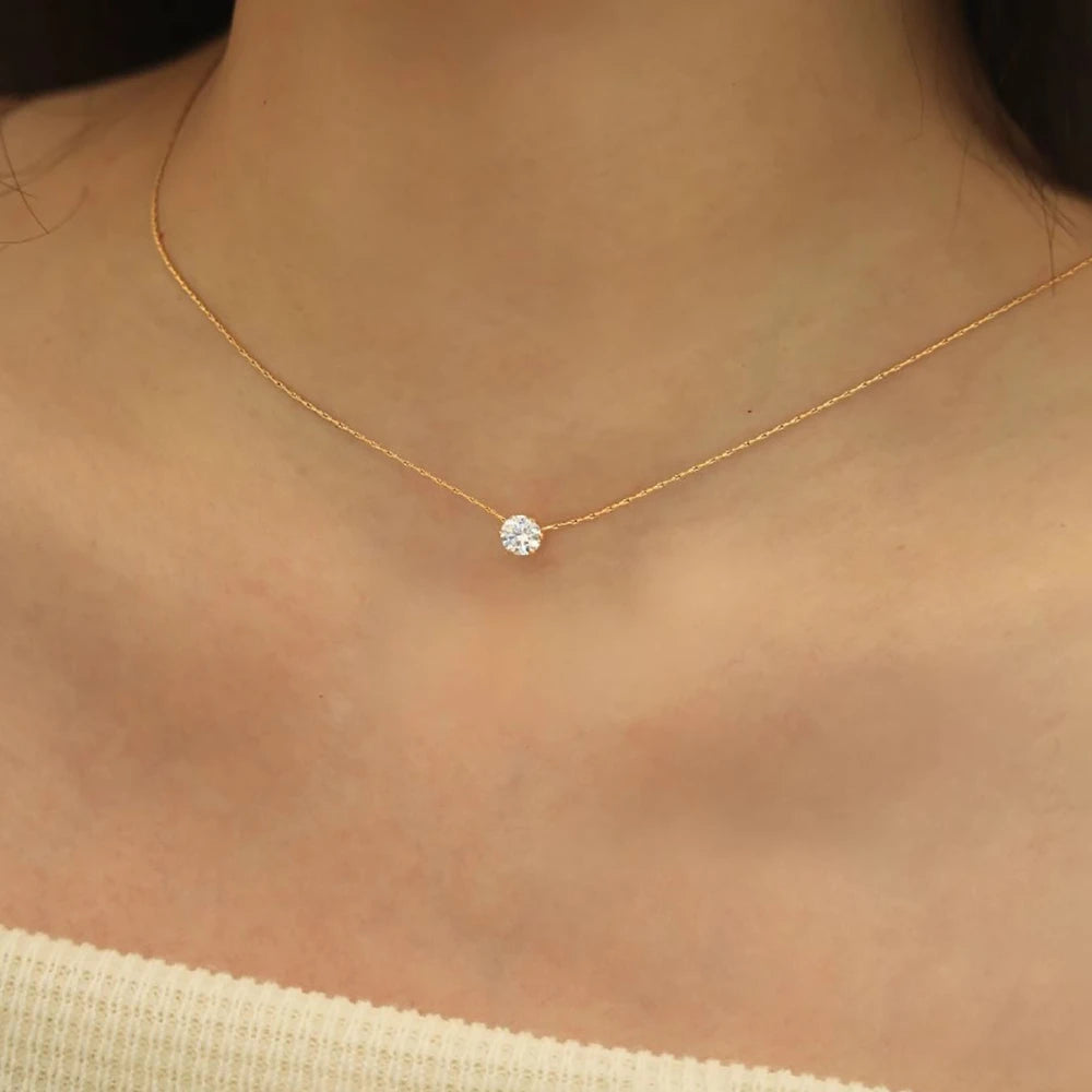 Dainty Zircon Pendant Necklace – 18K Gold-Plated Stainless Steel, Minimalist Luxury Jewelry