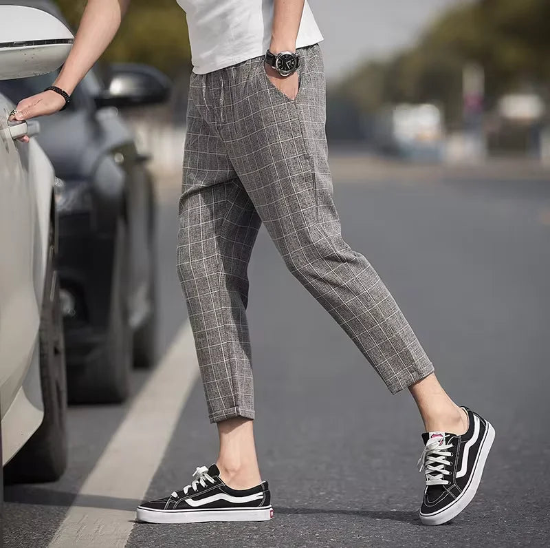 Men’s Slim-Fit Checkered Pants – Business Casual Elegance