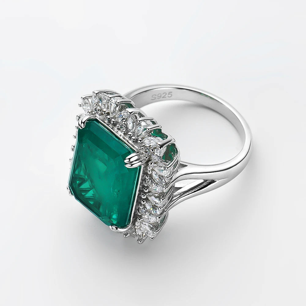 925 Sterling Silver Green Emerald-Cut Zircon Ring | Elegant Cocktail Jewelry for Women