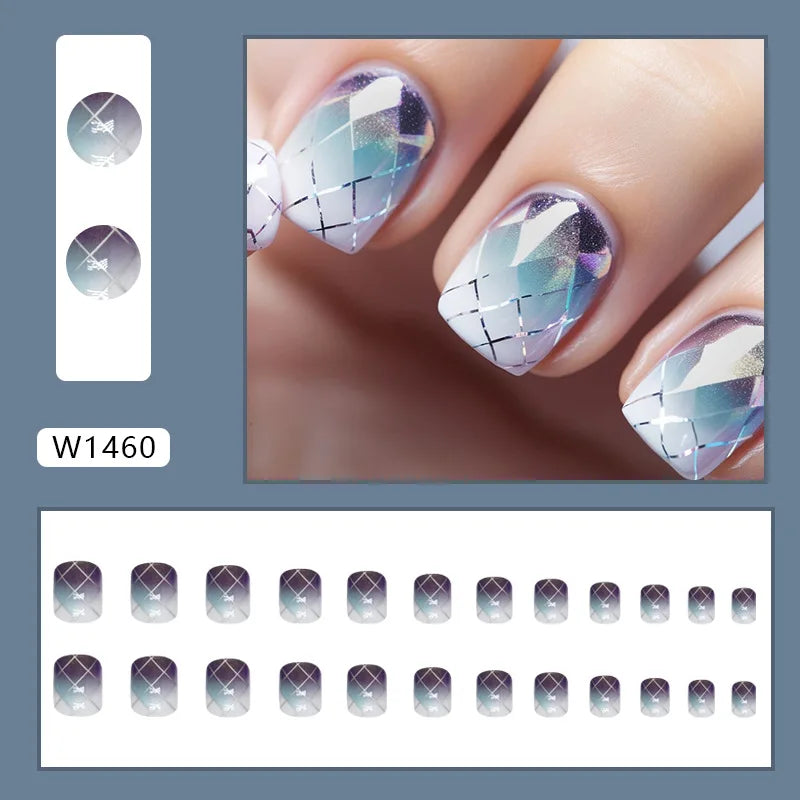 24pcs Pink Gradient Press-On Nails – Yellow Flower Design, Glossy Finish, Reusable Full Cover