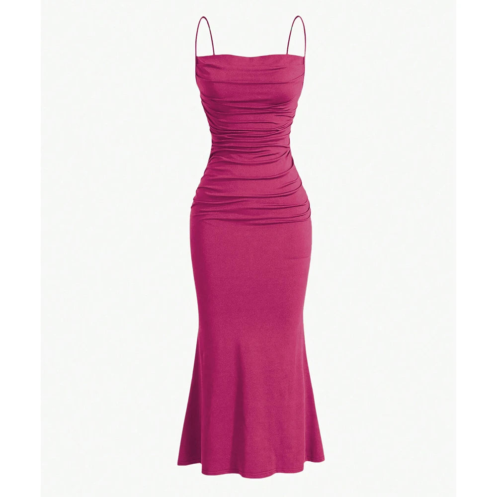 Mia Muse Women's Maxi Party Dress – Spaghetti Strap, Elegant Slim Fit, Multi-Color